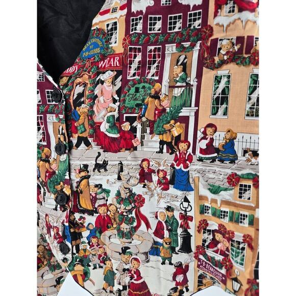 Vintage 90s On Tour Teddy Bear Christmas Scenes Cotton Vest Ugly Sweater Holiday - Picture 4 of 7